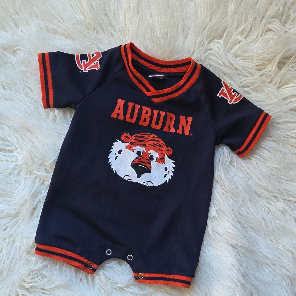 Colosseum Navy and Orange Striped Baby Romper Auburn University Sz 0-3 Months